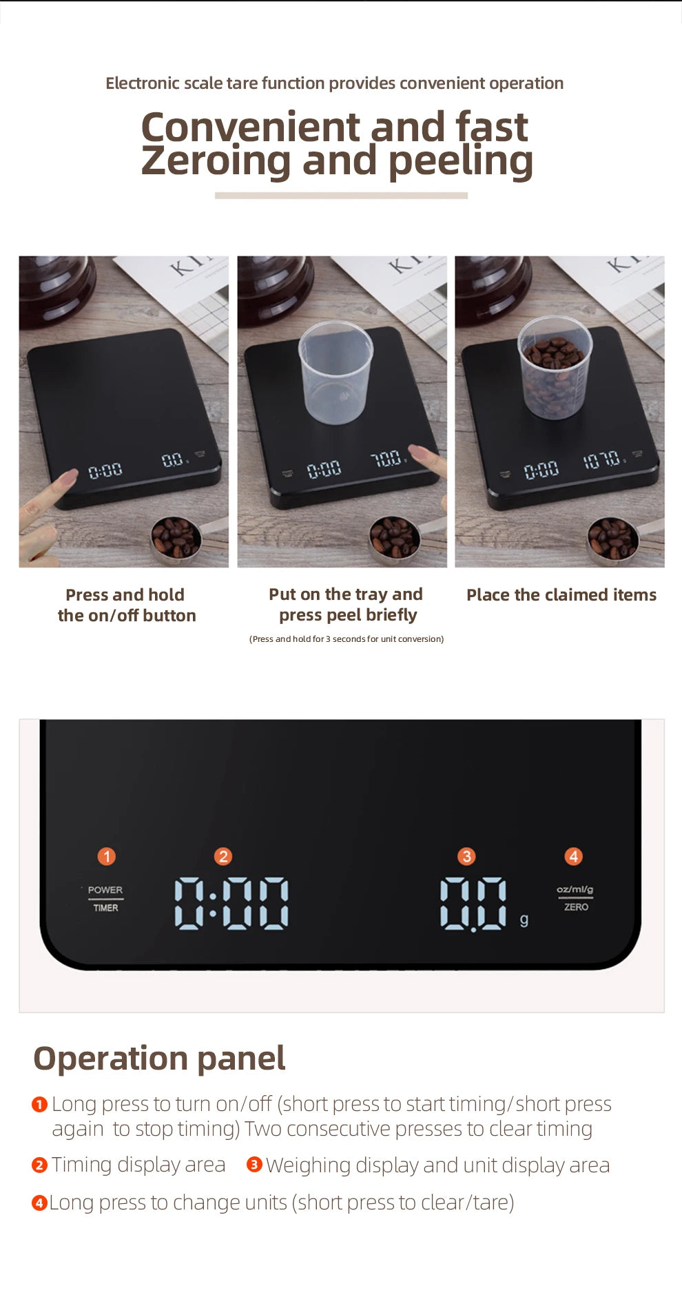 HiBREW Hand coffee timing electronic scale Weighing,Timing,Countdown professional electronic scale