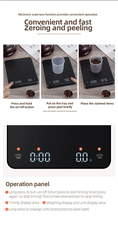 HiBREW Hand coffee timing electronic scale Weighing,Timing,Countdown professional electronic scale