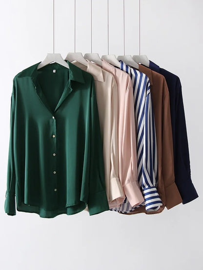 Office Wear Women Shirts Satin Blouse Luxury Pink Long Sleeve Formal Shirts Female Button Silk Tops For Women Elegant All-Match