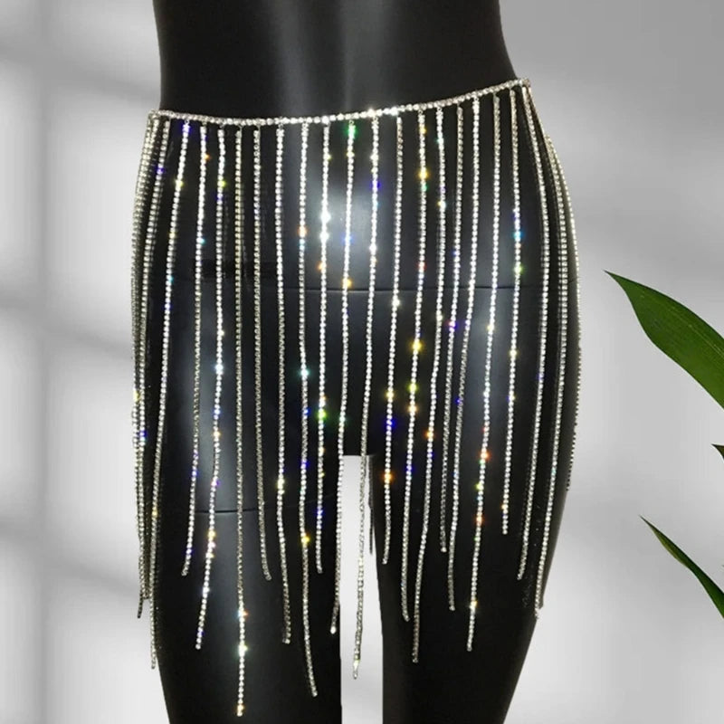 Rhinestone Skirt Belt Rhinestone Tassel Body Chain Waist Belt Tassel Belt Rhinestone Fringe Belt Belly Dance Belt Chain