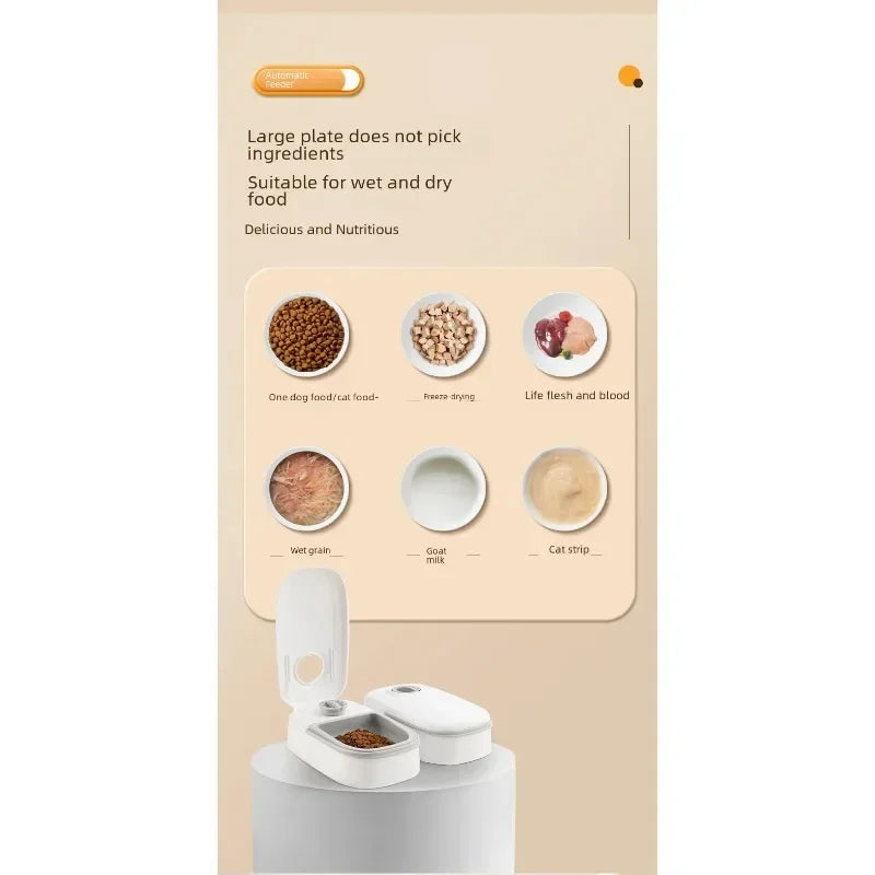 Automatic Pet Feeder Wet Dry Food Smart Timed Meal Dispenser Freshness Preservation Dual Trays Anti-Jamming Easy-Clean Cats Dogs
