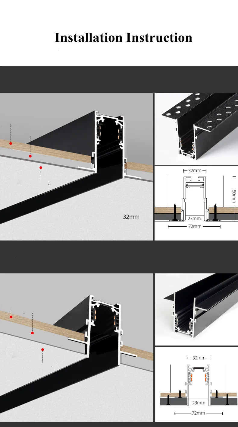 Magnetic Track Light Grille Flood Lamp Modern Embedded Flexible Linear Fixture LED Spotlight DC48V Ceiling Indoor Living