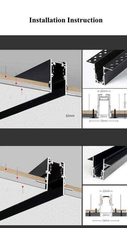 Magnetic Track Light Grille Flood Lamp Modern Embedded Flexible Linear Fixture LED Spotlight DC48V Ceiling Indoor Living