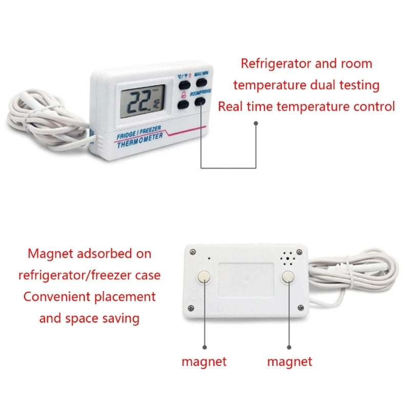 Digital Refrigerator Thermometer Indoor Outdoor Fridge Freezer Thermometer with 2 Sensor and Alarm for Home Restaurant