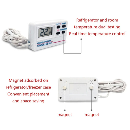Digital Refrigerator Thermometer Indoor Outdoor Fridge Freezer Thermometer with 2 Sensor and Alarm for Home Restaurant