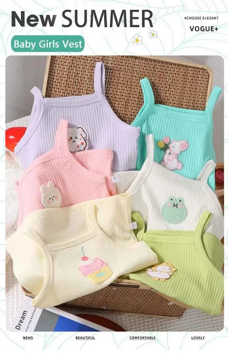 Baby Girls T-shirts for Kids Summer Sleeveless Knitted Tops Vest Outfits Girls Cute Halter Tops Tees Children Clothing 1-12 Year