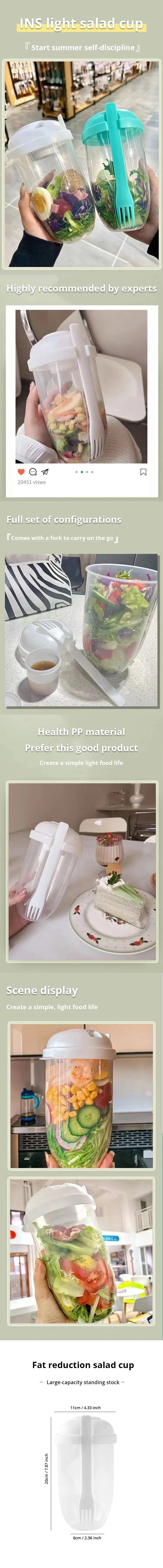 Portable Salad Container Bottled with Fork Mason Cup with Spoon Cap Yogurt Cup Milk Cup for Lunch Salad Breakfast Salad Bowl