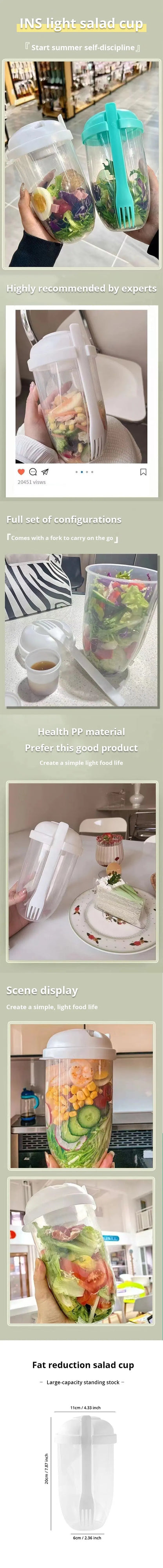 Portable Salad Container Bottled with Fork Mason Cup with Spoon Cap Yogurt Cup Milk Cup for Lunch Salad Breakfast Salad Bowl