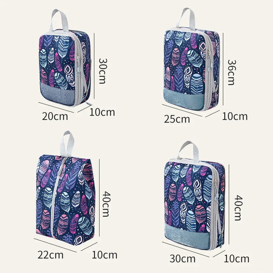 4pcs Compression Storage Bag Large Capacity Foldable Packing Cubes Washable Expandable Luggage Storage Bags Set