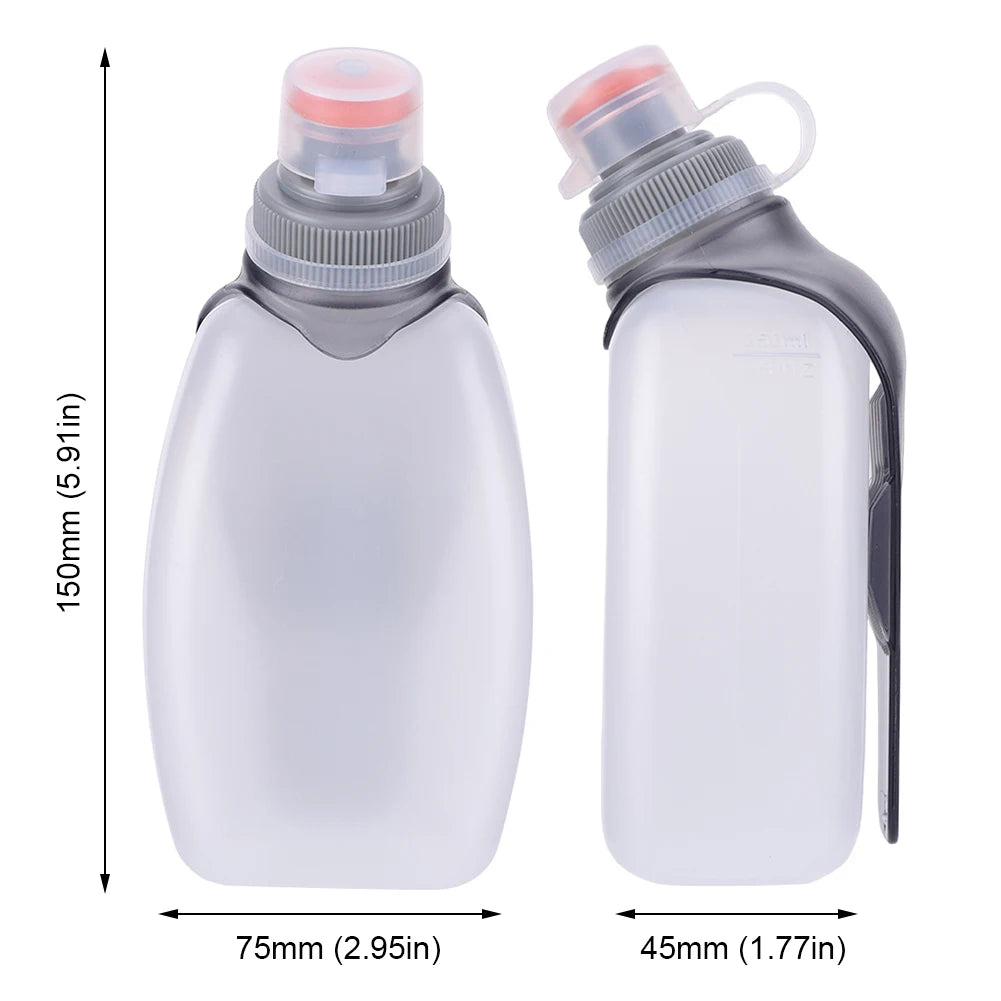 250ml Squeeze Water Bottle with Clip & Dustproof Lid Hydration Waist Bottle Leakproof Running Belt Bottle for Running Cycling