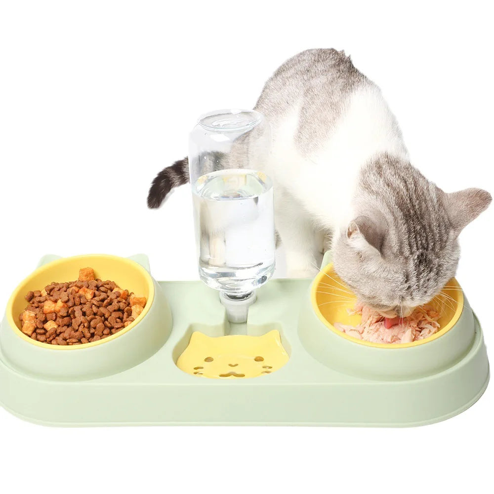 Pet Cat Bowl Automatic Feeder Dog Food Bowl With Water Fountain Double Bowl Drinking Raised Stand Dish Bowls For Cats
