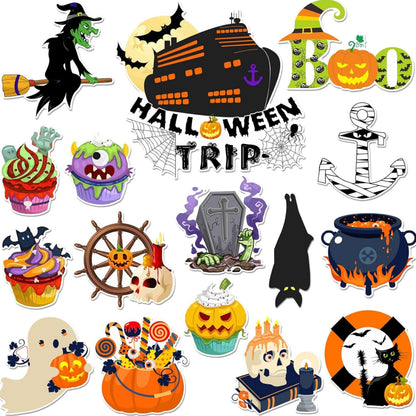 16 Pcs Halloween Cruise Door Decorations Magnetic Halloween Car Magnets Anchor Life Preserver Pumpkin Bats Skeleton Magnets for