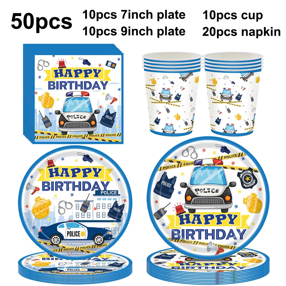 Police Party Birthday Decorations Tableware Police Party Plates Napkins Party Supplies Police Officer Theme Birthday Party Decor
