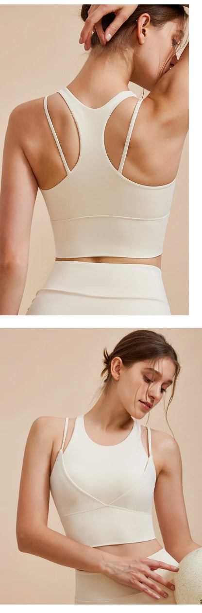 Sports Bra with Shock-absorbing Shoulder Straps for Women, Gathered Back, Fitness Bra, Running Top, New