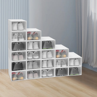 20 Pack Shoe Storage Box Clear Shoe Organizers Boxes Stackable with Lids Shoe Rack Space Saving Sneaker Containers Bins