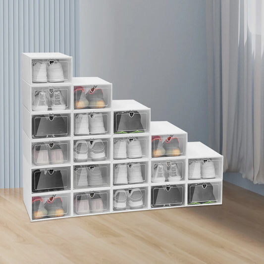 20 Pack Shoe Storage Box Clear Shoe Organizers Boxes Stackable with Lids Shoe Rack Space Saving Sneaker Containers Bins