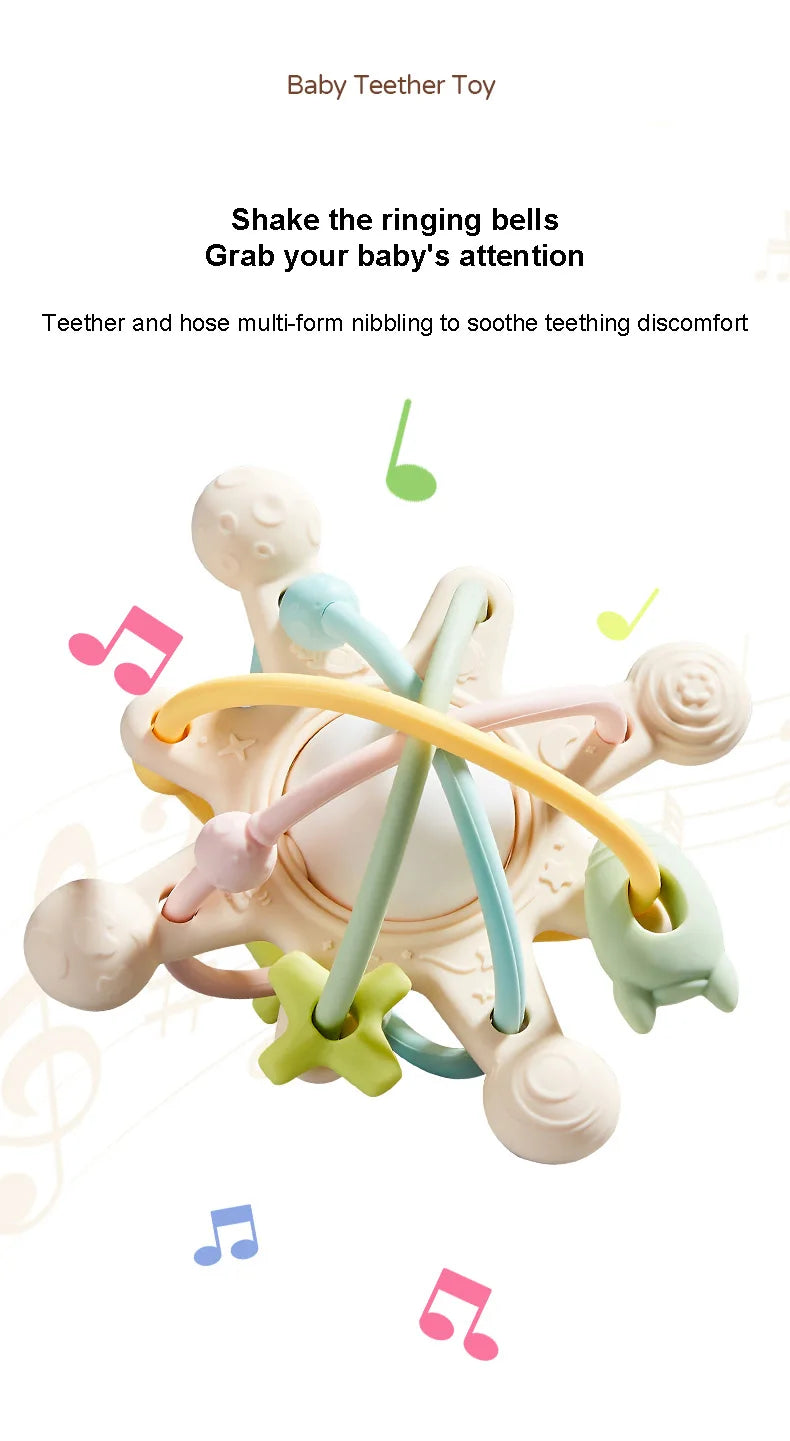 Baby Silicone Hand Catching Ball Baby Chewing Teether Toy Hand Bell 0-12 Months Newborn Sensory Educational Toys Infant Gift