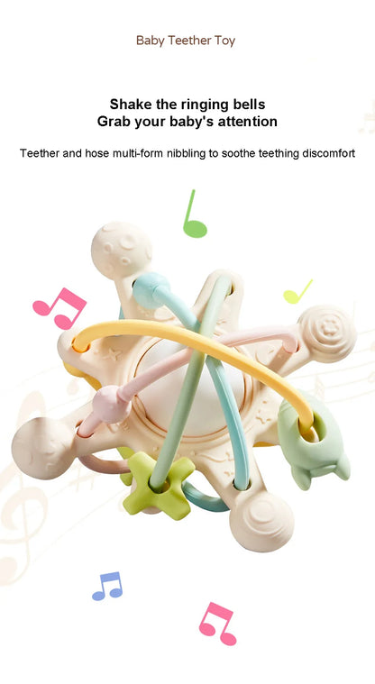 Baby Silicone Hand Catching Ball Baby Chewing Teether Toy Hand Bell 0-12 Months Newborn Sensory Educational Toys Infant Gift