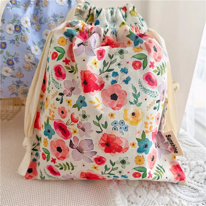 Portable Baby Organizer Baby Diaper Bag Mommy HandBag Drawstring Stroller Wet Dry Nappy Bags Printed Flower Bebe Diapers Storage
