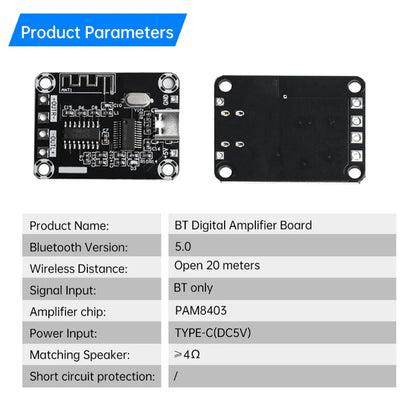 DC5V Mini XH-A155 PAM8403 Ultra clear D-class Bluetooth 5 Digital Amplifier Board 5W+5W Amplifier Board TYPE-C DC5V Power Supply