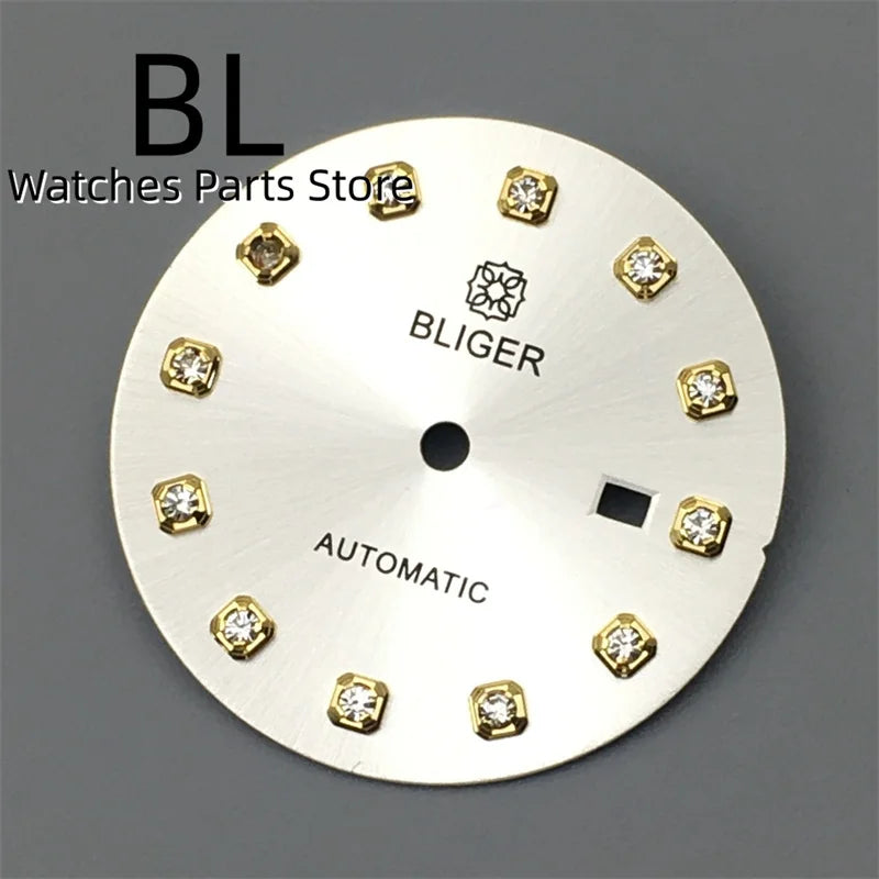 BLIGER 24.5mm Watch Dial Hand Set Sunburst Gray Rose White Mother Pearl Dial Roman Diamond Index Fit NH05 Movement Women Watches