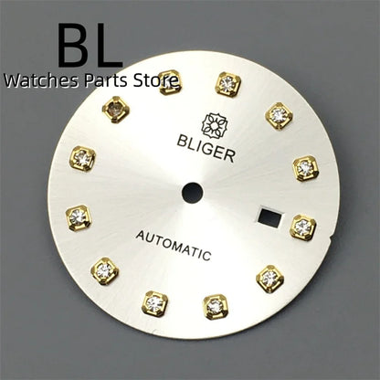 BLIGER 24.5mm Watch Dial Hand Set Sunburst Gray Rose White Mother Pearl Dial Roman Diamond Index Fit NH05 Movement Women Watches