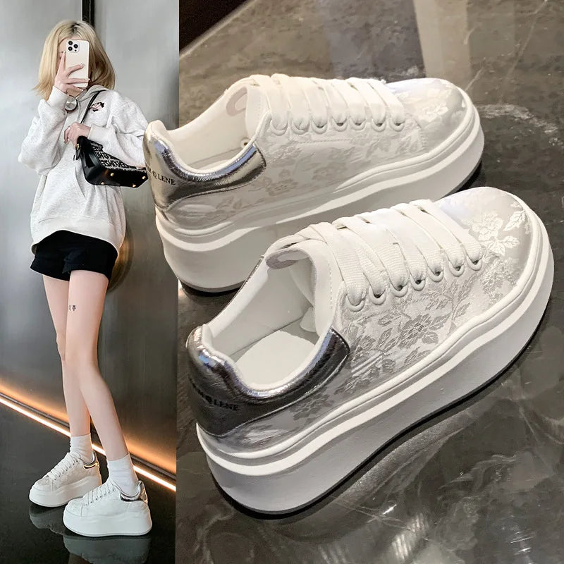 Sneakers for Women 2024 New Fashion Platform Shoe Spring Autumn Casual Flats Female Thick Sole Breathable White Vulcanized Shoes