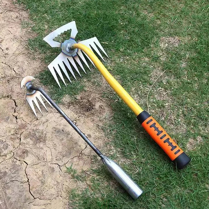 2 in 1 Garden Weeder Rake 4/5/6/11Teeth Agricultural Rake Crescent Shaped Hoe Loosening Soil Digging Agricultural Tool