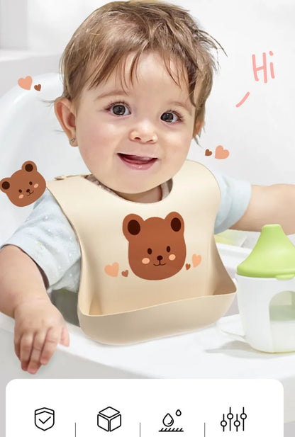 Children's Saliva Feeding Bib Cute Cartoon Baby Bib Waterproof and Adjustable Soft Silicone Bib Baby Feeding Accessories Bibs