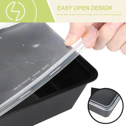 10PCS Black Plastic Disposable Food Containers with Lids - Ideal for Salads, Sandwiches, and Kitchen Fridge Storage