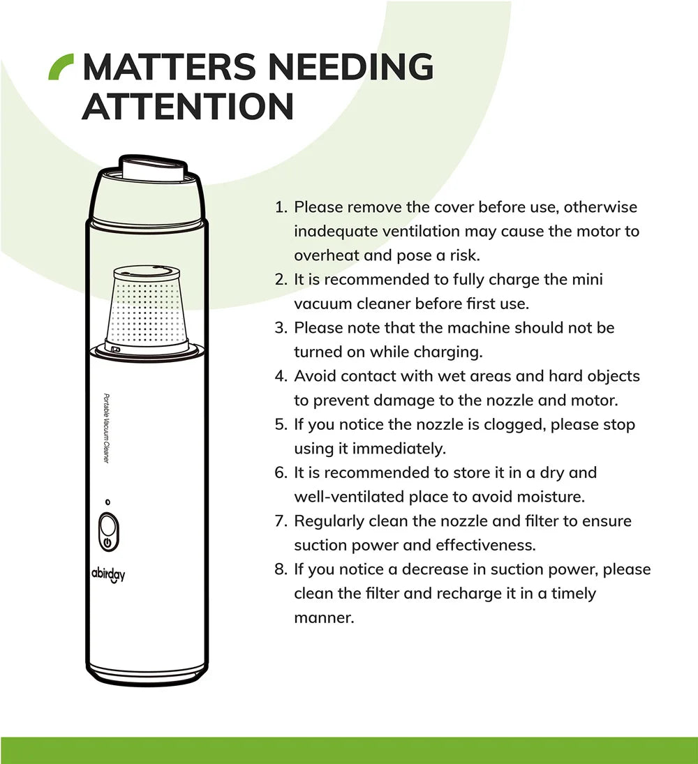 ABIRDAY Cordless Handheld Vacuum Cleaner for Laptop & Car,Portable & Multifunctional,USB Rechargeable,Strong Suction,Brushless