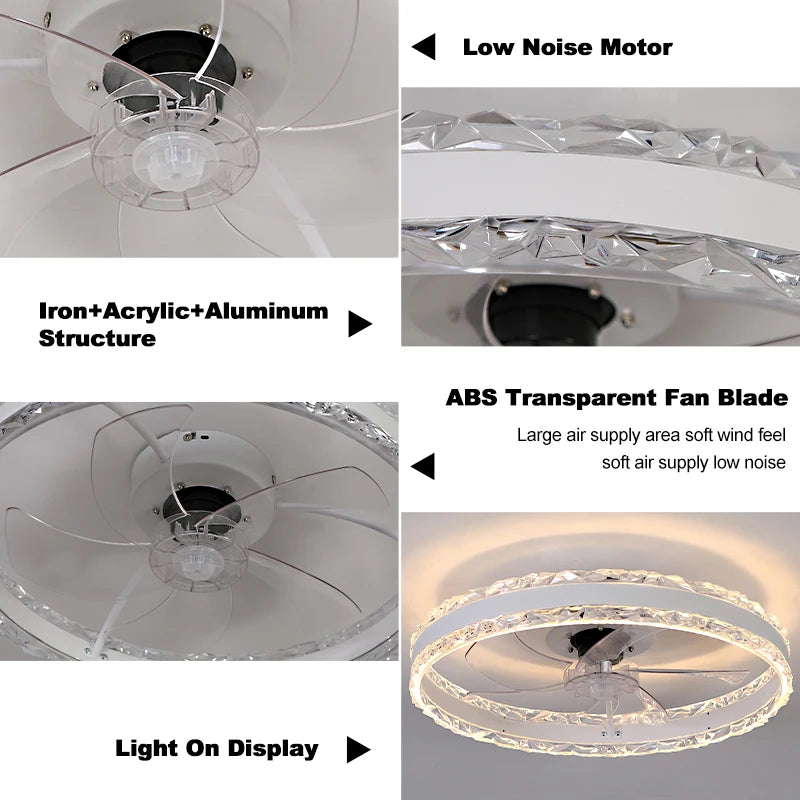 Smart Ceiling Fans With Light Slim Build Dimmable 6-speed Adjustment 50cm Electric Fan Silent Deco For Bedroom Study Dining Room