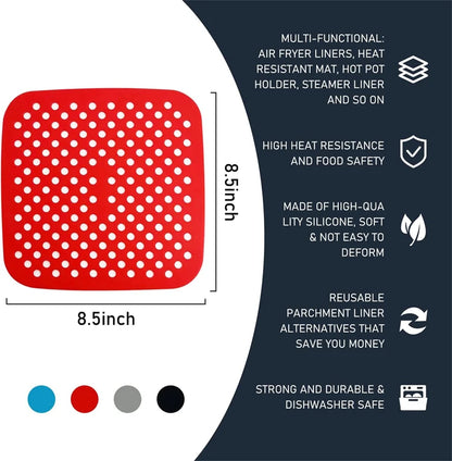 LMETJMA 3Pcs Silicone Air Fryer Lines Reusable Air Fryer Liners 8.5Inch Square Non-Stick Air Fryer Mat for Frying Steaming JT153