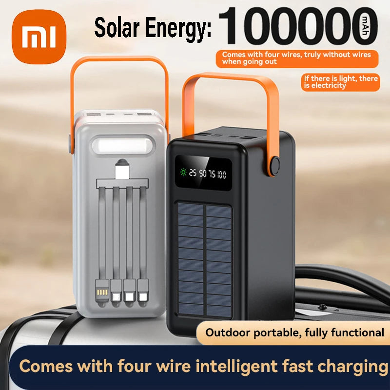 Xiaomi 100000mAh Solar Energy Power Bank Outdoor Camping Light Large Capacity Power Bank Detachable Four Wire Power Bank New