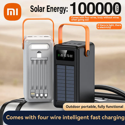 Xiaomi 100000mAh Solar Energy Power Bank Outdoor Camping Light Large Capacity Power Bank Detachable Four Wire Power Bank New
