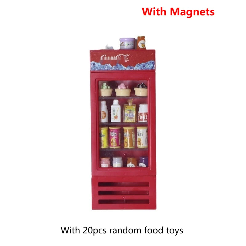 3d Fridge Magnets Miniature Fridge Shelfs Freezer Magnetic Refrigerator Sticker With Food Toys Home Decore Dollhouse Models