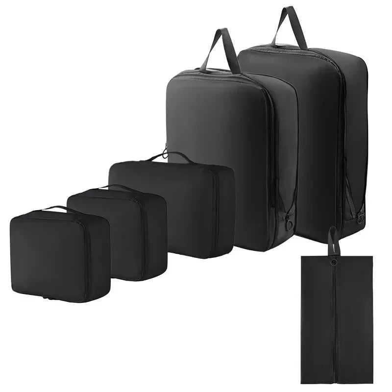 6-Piece Compressible Packing Cubes Set Waterproof - Portable Travel Organizer Bags for Luggage/Suitcase with Handbag Accessory