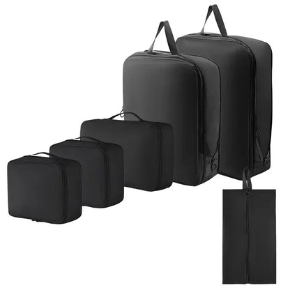 6-Piece Compressible Packing Cubes Set Waterproof - Portable Travel Organizer Bags for Luggage/Suitcase with Handbag Accessory