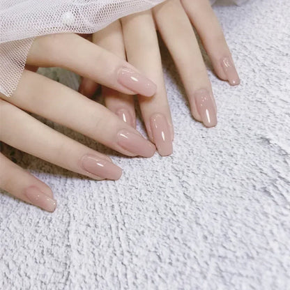 24pcs/Box Long Coffin False Nails Art Rose with Glue Wearable Nude Pink White Color Jelly Nails Tips Full Cover Press on Nails