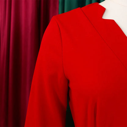 Office Dresses for Women V Neck Full Sleeve Belt Waisted Pleated Mid Calf Elegant Female Business Work Wear Dress Midi Cloth New