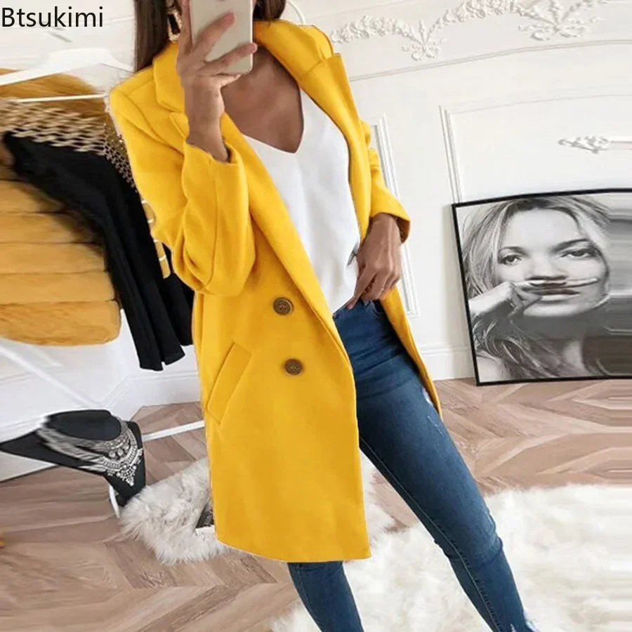 New Plus Size 4XL 5XL Women's Autumn Coat Woollen Blends Overcoats 2025 Winter Long Sleeve Casual Oversize Outwear Jackets Coat