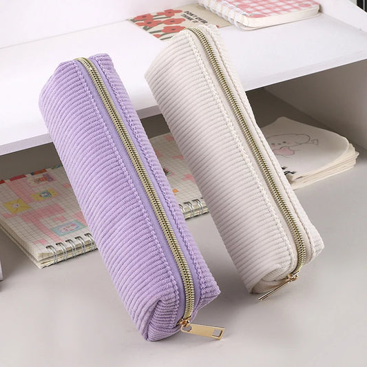 Corduroy Pencil Case Trousse School Supplies Large Capacity Soft Solid Color Kalemlik Pen Case Estuche Escolar Pencil Pouch