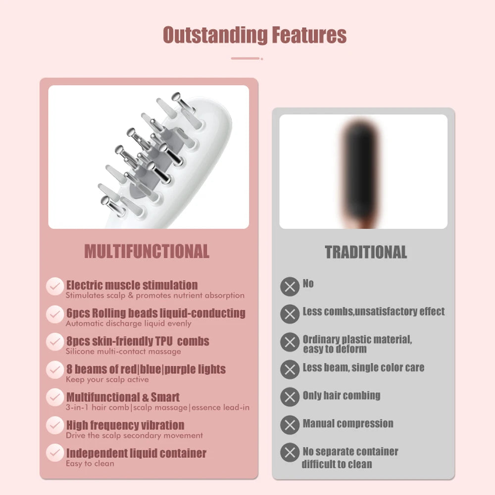 Electric Scalp Massage Comb Red Blue LED Light Therapy EMS Vibration Massage Brush Anti-Hair Loss Medicine Scalp Oil Applicator
