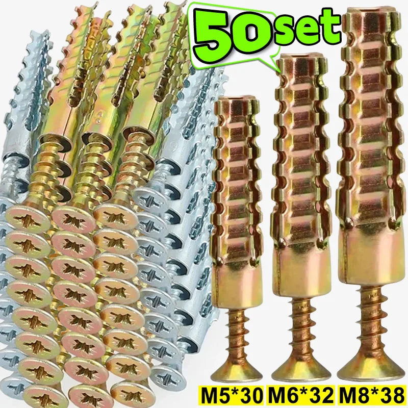 Heavy Duty Steel Wall Anchor with Screws Kit Metal Tube Expansion Self Tapping Screw Drywall Drilling Plug Fastener Bolt Anchors