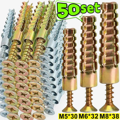 Heavy Duty Steel Wall Anchor with Screws Kit Metal Tube Expansion Self Tapping Screw Drywall Drilling Plug Fastener Bolt Anchors