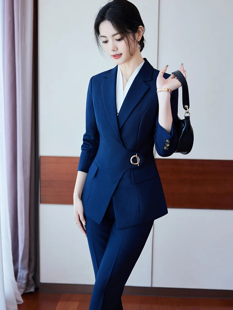 Office Ladies Pant Suit Women Black Blue Wine Female Business Work Wear Jacket Blazer and Trouser Formal 2 Piece Set