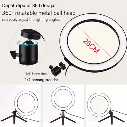 LED Selfie Ring Light 10-inch USB Plug 3-tone Lighting Photography Light Video Recording Live Broadcast Fill Light Gifts