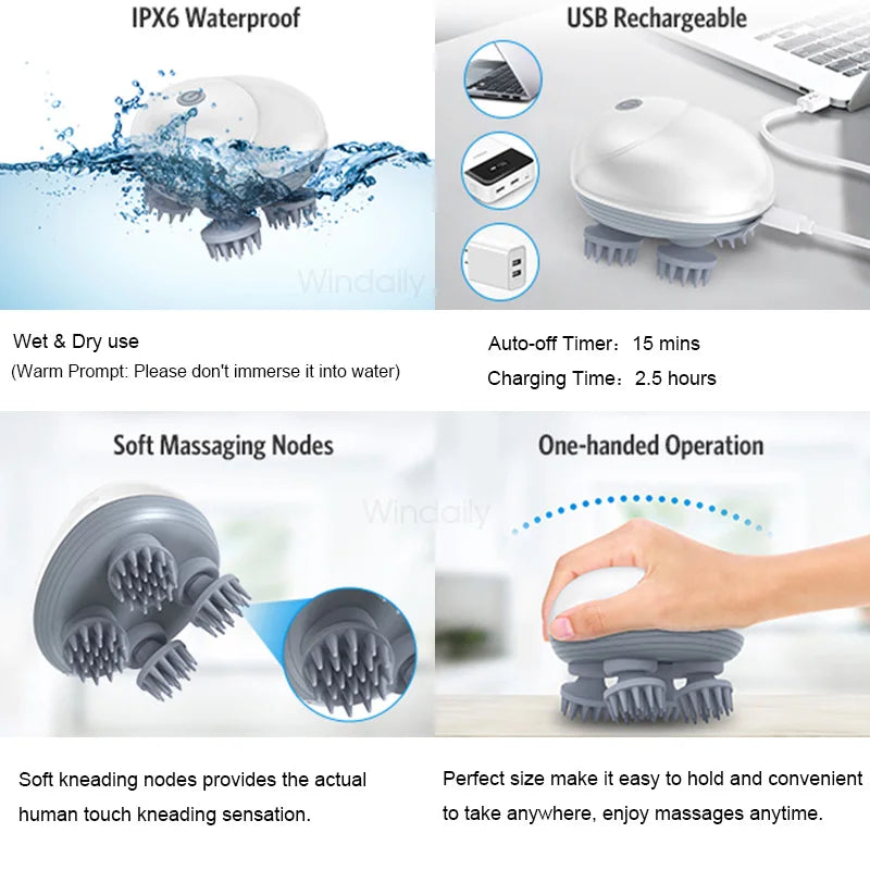 Electric Scalp Head Massager Kneading Vibrating Device Health Care Shoulder Neck Leg Arm Deep Tissue Massage Cat  Pet Massager