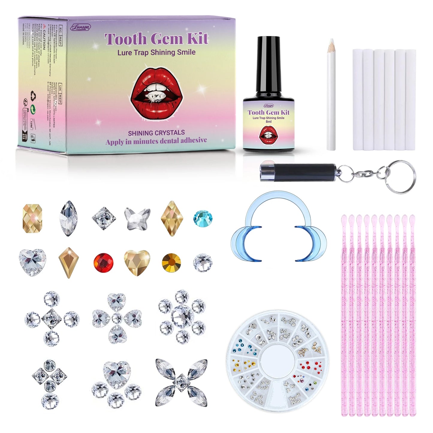 DIY Teeth Gems Kit With Glues And Light Teeth Anti-drop Clear Precious Stone Jewelry Decoration Glittering Tooth Jewelry Kit