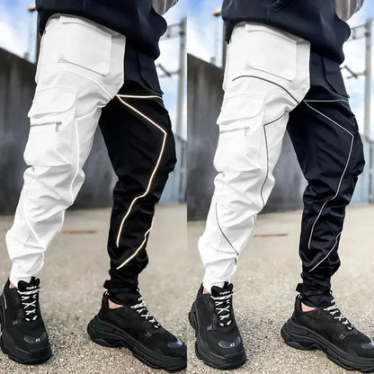New 2025 Men‘s Casual Cargo Pants Loose Fashion Striped Multi Pocket Sports Fitness Hip Hop Jogger Trousers Male Cargo Pants